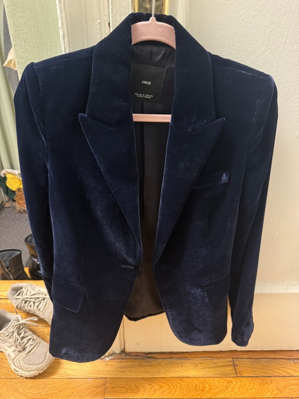 Mango Dark Navy Velvet Blazer Jacket - Women's